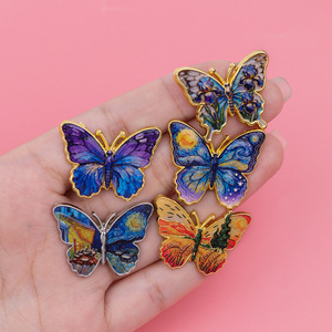 Broche Papillon Van Gogh Tendance pour Femmes et Filles, Épingles en Émail Style Mignon, Bijoux en Alliage de Zinc Imprimé, Cadeaux - Product Image 1