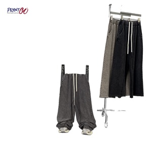 メンズ ヘビーウェイト アシッドウォッシュ ヴィンテージ ルーズ ダメージ加工 ワイドレッグ プリント カスタム オーバーサイズ パッチワーク コットン ストリートウェア バギーパンツ - Product Image 3