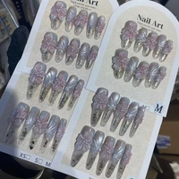Uñas Postizas de Lujo con Diseño 3D de Flor de Hielo, Hechas a Mano, de Alta Calidad, Brillantes y Reutilizables para Uso Diario