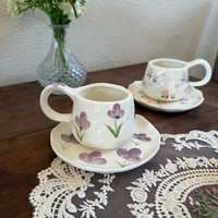 Ensemble tasse à café et soucoupe en céramique rose vintage européen tasse à latte peinte à la main et soucoupe à dessert tasses à thé et soucoupes