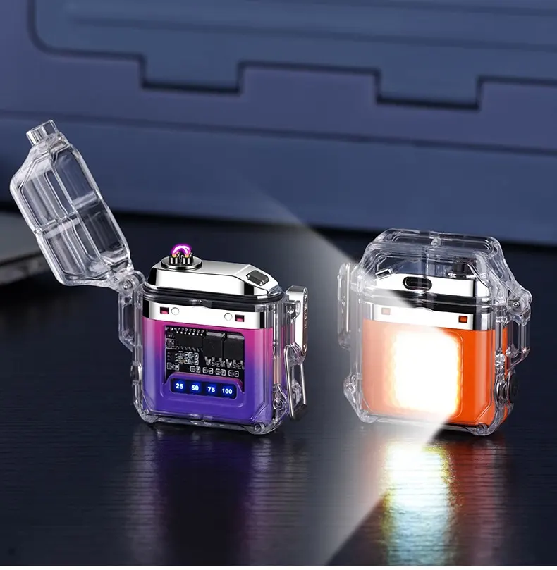 ไฟแช็กอิเล็กทรอนิกส์มัลติฟังก์ชั่น กันลม ไร้ตําหนิ ชาร์จ USB ไฟแช็ก LED กันน้ํา