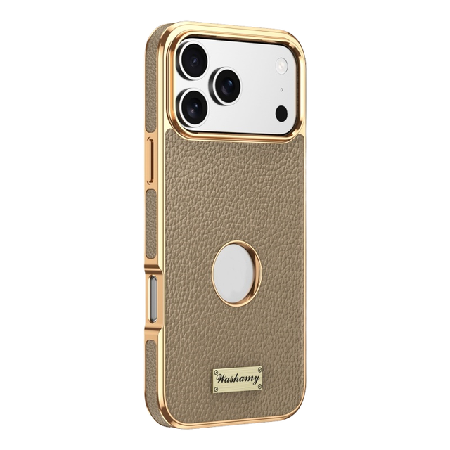 Luxury Hollow LOGO Leather for Case for 17/14/15/16 Pro Max Magnetic Wireless Charging Electroplate Frame Shockproof