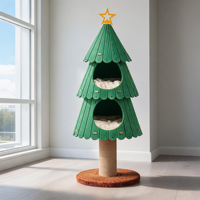 Arbre à chat de Noël moderne de luxe, grand format, 109 cm de haut, tour classique festive pour chat avec double condo et poteau à gratter en sisal