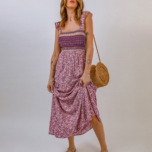 Vestido Bohemio de Verano para Europa y Estados Unidos, Estampado Floral Tropical, Halter Largo, Tejido Ecológico - Product Image 2