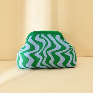 Customized Logo Women's Knitted Clutch Clamp Bag Large Capacity Wavy Knitted Casual Clutch Woven Clip <b>Storage</b> Cosmetic Bag - Product Image 1