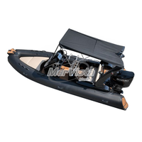 Bateau pneumatique à coque en fibre de verre Hypalon PVC noir RIB580 à vendre, 20 pieds, avec auvent Bimini