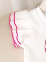 Nouvel ensemble d'été pour filles : T-shirt blanc à manches volantées et jupe rose avec jolis nœuds en coton pour bébés et enfants