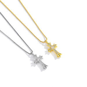 Cross Pendant <b>Necklace</b> Titanium Steel Full Diamond Round Brilliant Cut Unisex Everyday Wear Hip Hop Style - Product Image 2