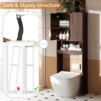Lemari Penyimpanan Toilet Kayu Modern Midcentury, Organizer Kamar Mandi dengan Pintu Beralur untuk Kamar Mandi dan Ruang Cuci