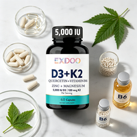Superalimento para la Salud, Cápsulas de Vitamina D3 K2 5000 UI para Adultos, con Magnesio B6, Zinc y Quercetina, para Energía, Sistema Inmunitario y Salud Muscular