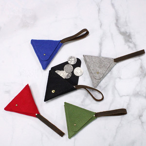 Felt triangular coin <b>purse</b>, candy-colored coin pouch, earphone bag, storage bag, Korean style small handbag. - Product Image 1