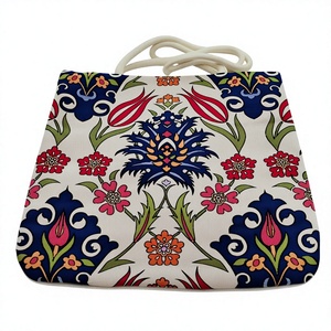 Custom Vintage Floral Jacquard Tapestry Tote Bag Reusable Cotton Canvas Shopping <b>Handbag</b> with Rope Handles - Product Image 4