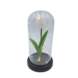 ดอกทิวลิปประดิษฐ์ในโดมแก้วพร้อมไฟ LED ของขวัญตกแต่งสำหรับเทศกาลวันแม่ ดอกไม้ประดิษฐ์ในแก้ว - Product Image 5
