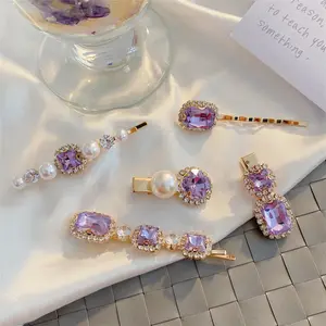 2021 Zomer Nieuwe Ontwerp Crystal Gold Bobby Pins Haarspelden Roze Paars Diamant Steentjes Decoratieve Haar Clips Accessoires Vrouwen