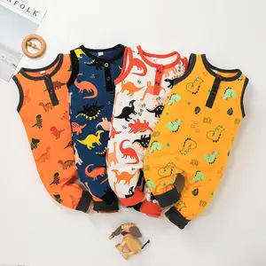 Summer Children Wear Sleeveless Kids Cartoon Dinosaur Jumpsuits Infant Bodysuit Toddler Boys Newborn Clothes Baby Rompers