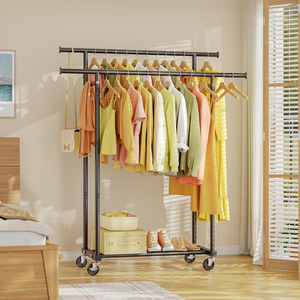 Double Rods Clothes Stand Rolling Clothing <strong>Rack</strong> for Hanging Clothes Portable <strong>Wardrobe</strong> Stand Metal Garment <strong>Rack</strong> Sturdy Coat <strong>Rack</strong> - Product Image 6