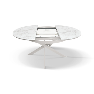 Girasole <b>Extendable</b> Ceramic <b>Table</b> 120-170 Cm White Marble Effect Metal Base Indoor <b>Dining</b> - Product Image 4