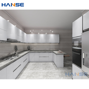 Custom Modern Complete U Shape White High Gloss Lacquer Finish Flat Pack <strong>Modular</strong> Wood <strong>Kitchen</strong> Cabinet <strong>Set</strong> Design with Marble Top - Product Image 3