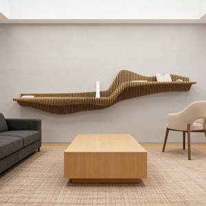 Étagère murale décorative d'intérieur artistique ML-WD02, décoration contemporaine pour la maison, lignes fluides, contreplaqué, café, usage commercial - Product Image 6