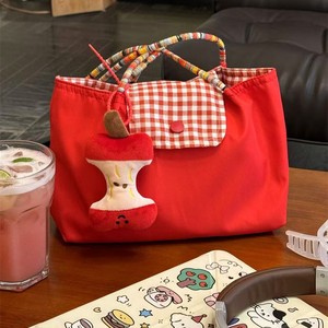 Nuevo Bolso de Mano de Lona a Cuadros Rojos de Gran Capacidad, Estilo Coreano, para Mujeres Estudiantes, Bolso de Hombro Casual - Product Image 4