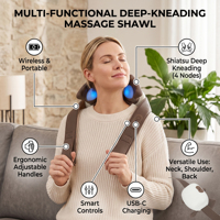 Intelligentes 3D-Shiatsu Schulter-Nacken-Massagegerät Tragbar Wiederaufladbar mit Wärme- und Vibrationsfunktion zur Schmerzlinderung