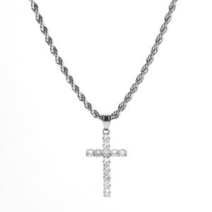 שרשרת תליון צלב נירוסטה עם שרשרת חבל לגברים נשים - Product Image 1