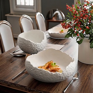 Assiette à dîner en porcelaine blanche design, restaurant, hôtel, bol à soupe profond, assiettes à salade de pâtes en céramique - Product Image 4