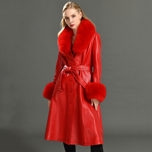 New Design <strong>Leather</strong> <strong>Jacket</strong> With Fox Collar <strong>Long</strong> <strong>Leather</strong> <strong>Jacket</strong> Genuine Women <strong>Leather</strong> <strong>Jacket</strong> - Product Image 2