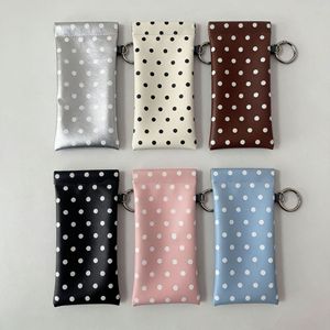 Étui à lunettes portable 9,5x18 cm, imprimé à pois, coque souple, sac de rangement rectangulaire pour lunettes avec porte-clés pour lunettes de soleil et - Product Image 1