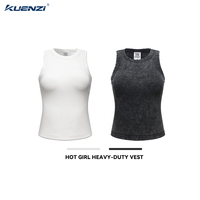 Débardeur extensible Kuenzi Washed Hot Girl 315GSM 52% Coton 48% Polyester pour femme, style streetwear américain ajusté