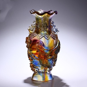 Un par de adornos de jarrón seco auspiciosos de dragón y Fénix de vidrio, artesanías de vidrio, arreglos florales para sala de estar, boda - Product Image 2