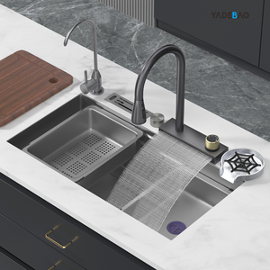 New Trending Nano Gun Grey Rain Shower rubinetto a cascata lavelli da <span class=keywords><strong>cucina</strong></span> per fattoria lavello da <span class=keywords><strong>cucina</strong></span> fatto a mano in acciaio inossidabile - Product Image 1