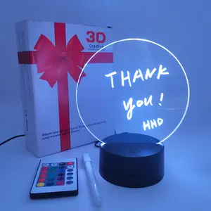 Diy decorativo em branco acrílico escrever mensagem placa 3d noite levou luz lâmpada base com acrílico