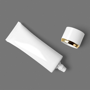 White <b>Plastic</b> Cosmetic Squeeze <b>Tube</b> with Gold Trim Screw Cap for Beauty Products - Product Image 4
