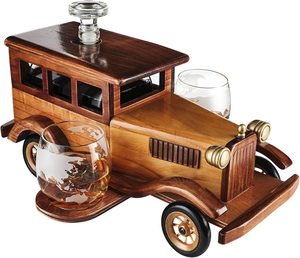 Old Fashioned Wood Car Wholesale Whiskey Decanter Set With 4 Glasses For Man Gift Sets Box