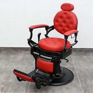 Sillón de Barbería Vintage Negro y Dorado, Sillón de Peluquería Profesional, Sillón de Afeitar Reclinable Antiguo para Hombre, Sillones de Barbería de Lujo - Product Image 5