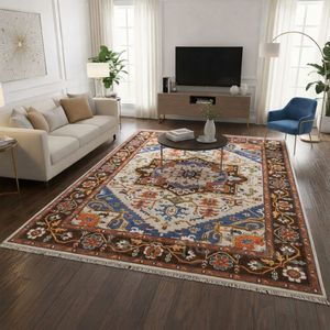 Alfombra Oushak de Lana/Seda Anudada a Mano, Diseño Geométrico Persa, Ecológica, Antibacteriana, para Sala de Estar, Dormitorio, Habitaciones Juveniles - Product Image 3