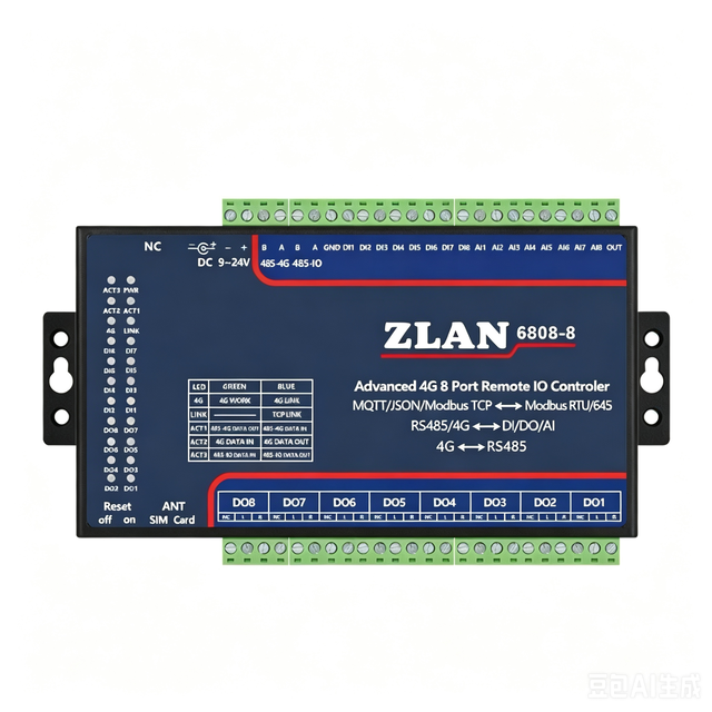 ZLAN6808-8 4G CAT1 Remote IO Controller 8DI 8DO 8AI MQTT Modbus TCP DC9-24V in Stock