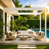 Pergola bioclimatique motorisée rétractable d'extérieur avec lames orientables, éclairage LED, en aluminium, étanche, couleur personnalisée, pour jardin, cour, terrasse