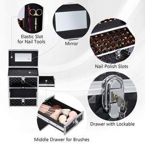 Nail Supplies Storage <b>Case</b> Travel Nail Storage Box Large <b>Makeup</b> <b>Case</b> with Mirror Cosmetic Organizer for Make up Artist Nail Tech - Product Image 4