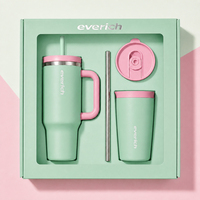 Ensemble cadeau Everich : Gobelet isotherme 40 oz + Tasse à café portable 12 oz, Bouteille d'eau sans BPA avec paille et couvercles 2-en-1