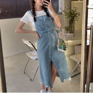<strong>Ladies</strong> Summer Casual <strong>Dresses</strong> Women Front Slit Asymmetric Raw Hem Frayed Washed Denim <strong>Pinafore</strong> <strong>Dress</strong> 2022 - Product Image 3