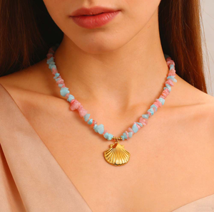 Collana con Ciondolo a Conchiglia Naturale Irregolare in Cristallo, Stella Marina Dorata e Conchiglia di Capasanta, Regalo per Ragazza Surfista - Product Image 6