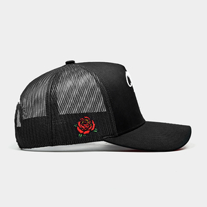 Vente en gros de chapeaux de sport personnalisés de haute qualité Casquette de camionneur Gorras en maille noire <span class=keywords><strong>5</strong></span> panneaux avec fermeture à pression avec logo brodé en 3D pour hommes - Product Image 4