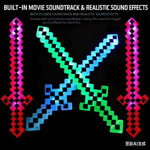 Espada de Juguete Pixel de 8 Bits con Luces LED y Sonido Luckykoo, Espada Pixel LED Clásica con Diamantes - Product Image 3