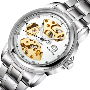 Montre mécanique circulaire pour homme plaquée <span class=keywords><strong>or</strong></span>, double face creuse, en acier inoxydable, tendance - Product Image 1