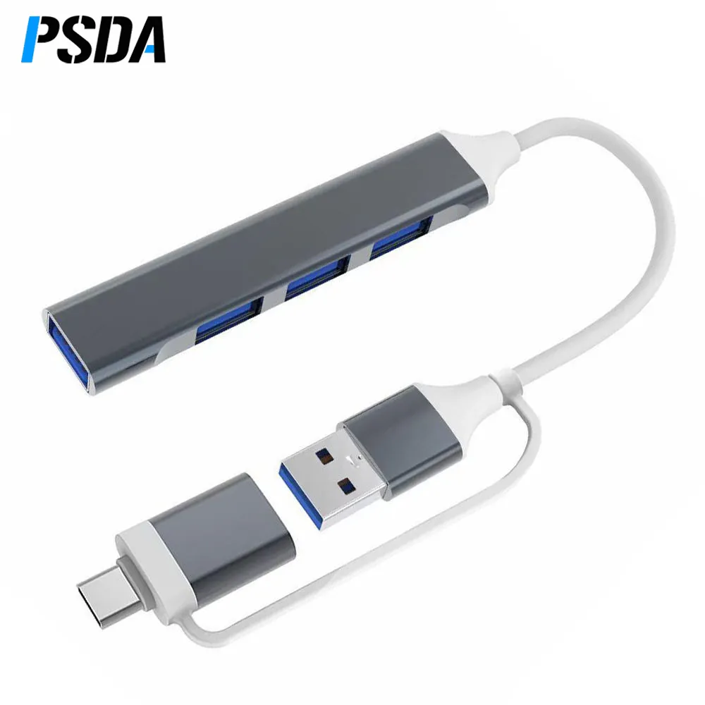 PSDA 6 in 1 타입 C USB 허브 도크 3.0 USB 3.0 허브 4 포트 멀티 스플리터 어댑터 OTG 레노버 화웨이 샤오미 맥북 알루미늄