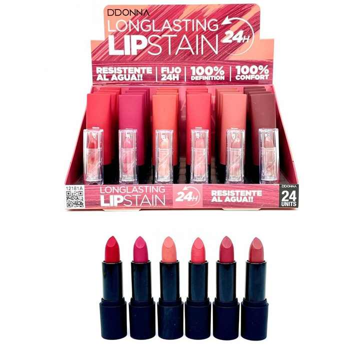 24-Hour Matte Lipstick 24 Count Waterproof Lip Gloss for Beauty Makeup Boxed Product with Labeling Beauty Products 8436045033536