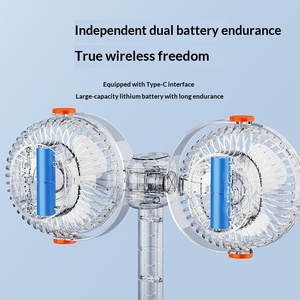 Ventilateur oscillant de bureau <span class=keywords><strong>à</strong></span> double tête, USB, 1200 mAh, rechargeable, portable, rotation automatique, ventilateur de refroidissement <span class=keywords><strong>à</strong></span> clipser sur table ou <span class=keywords><strong>mur</strong></span> - Product Image 5