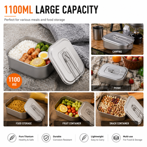 Outdoor Titanium Lunch <b>Box</b> 1100ml Outdoor Food Container <b>Camping</b> <b>Storage</b> <b>Box</b> With Foldable Handle Hiking Meal <b>Box</b> OEM ODM - Product Image 4